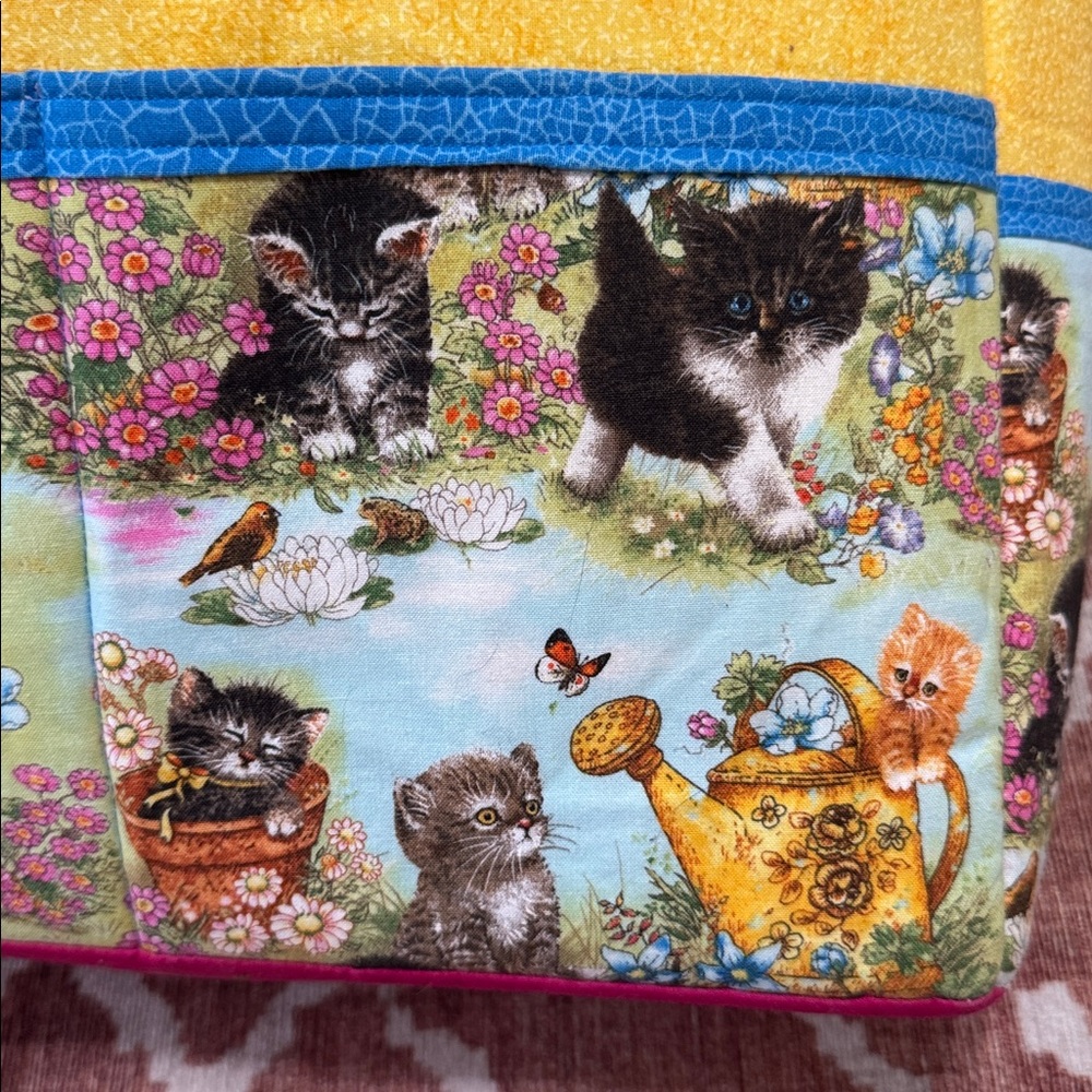 Handmade Padded Tote Bag – Cat Print Patchwork Organizer w/ Tons of Pockets - Picture 2 of 10
